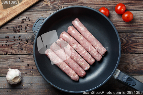 Image of Raw Sausages in a Pan