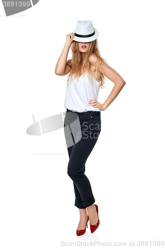 Image of Woman in full length happy smiling posing