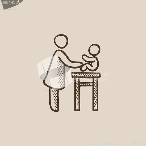 Image of Woman taking care of baby sketch icon.