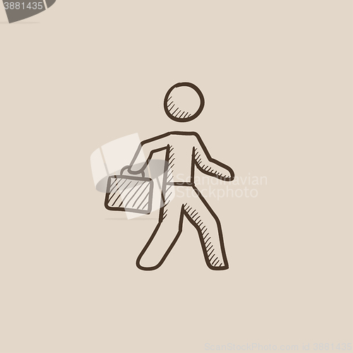 Image of Businessman walking with briefcase sketch icon.