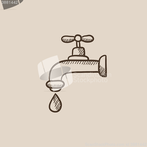 Image of Faucet with water drop sketch icon.