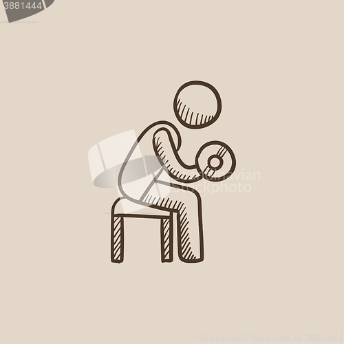 Image of Man exercising with dumbbells sketch icon.