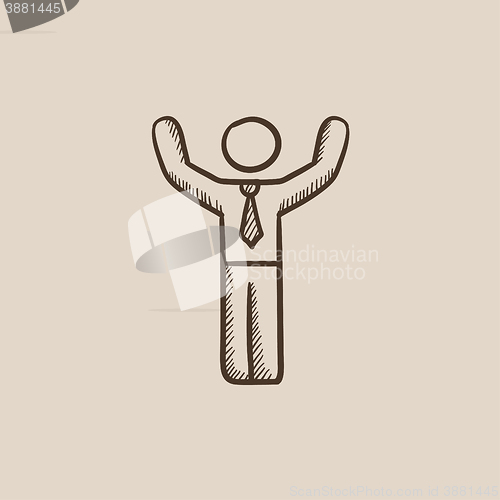 Image of Man with raised arms sketch icon.