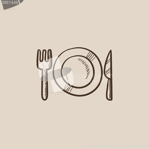 Image of Plate with cutlery sketch icon.