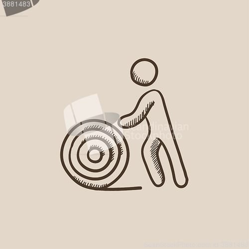 Image of Man with wire spool sketch icon.