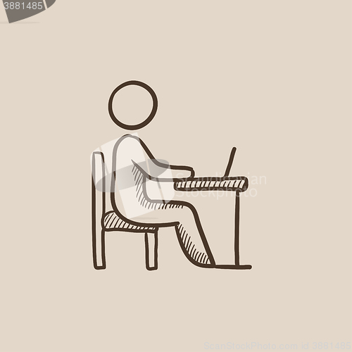 Image of Businessman working at his laptop sketch icon.