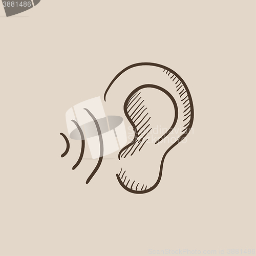 Image of Ear and sound waves sketch icon.