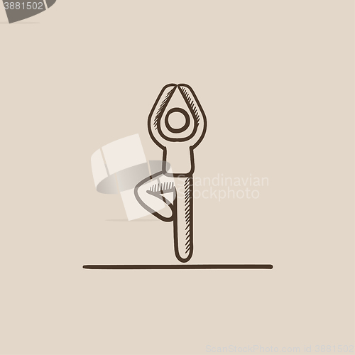 Image of Man practicing yoga sketch icon.
