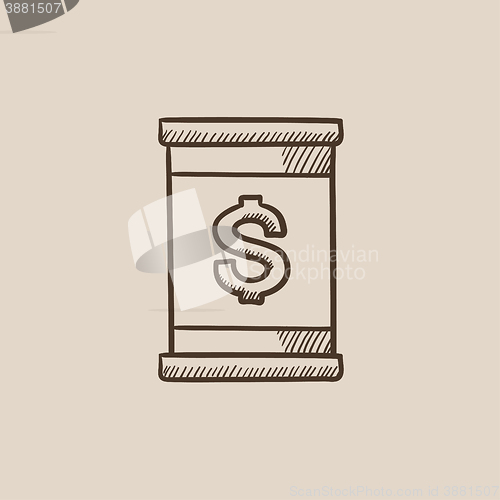 Image of Barrel with dollar symbol sketch icon.