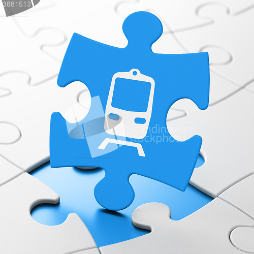 Image of Travel concept: Train on puzzle background