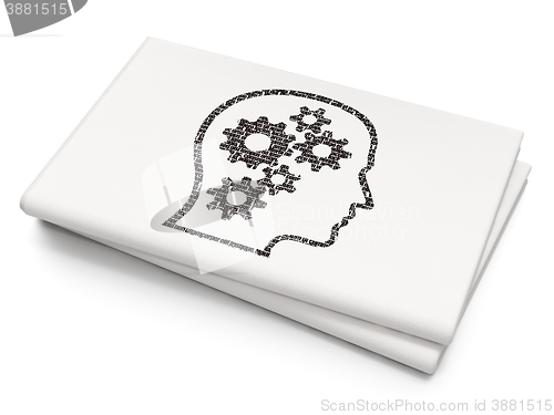 Image of Education concept: Head With Gears on Blank Newspaper background