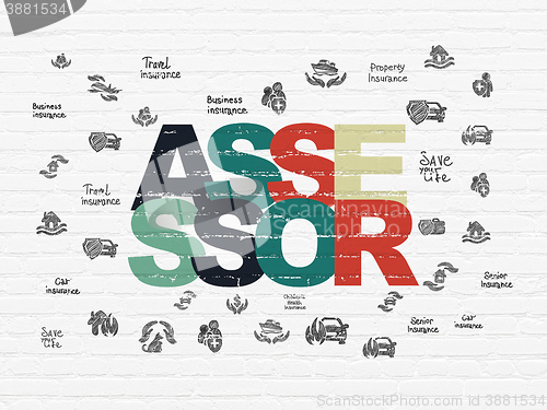 Image of Insurance concept: Assessor on wall background