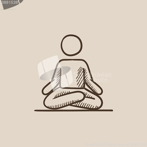 Image of Man meditating in lotus pose sketch icon.