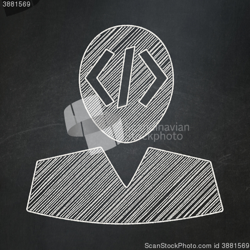 Image of Programming concept: Programmer on chalkboard background