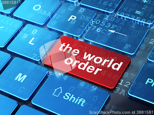 Image of Politics concept: The World Order on computer keyboard background