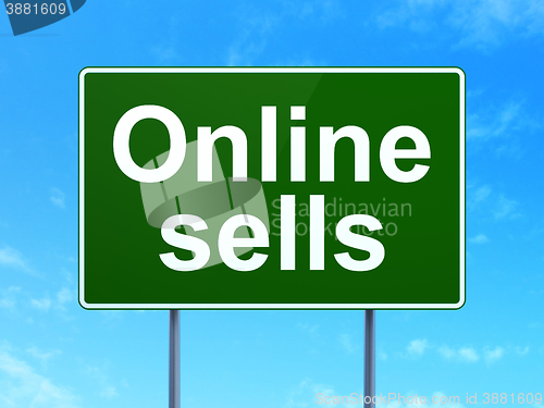 Image of Marketing concept: Online Sells on road sign background