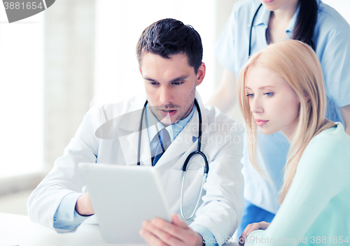 Image of doctor and nurse with patient in hospital