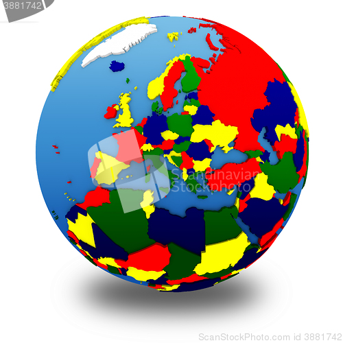 Image of Europe on political model of Earth