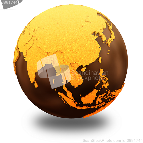 Image of Southeast Asia on chocolate Earth