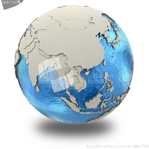 Image of Southeast Asia on model of planet Earth