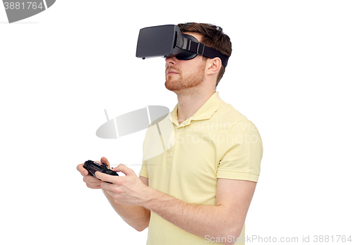 Image of man in virtual reality headset or 3d glasses