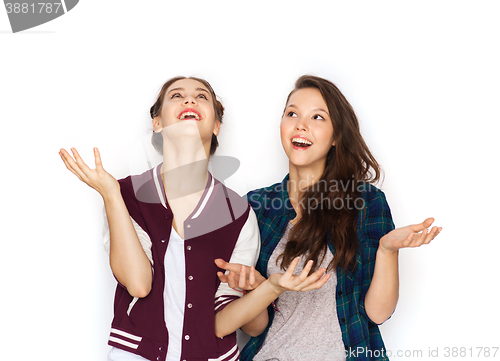 Image of happy smiling pretty teenage girls having fun