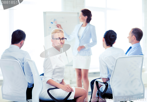 Image of businesswoman on business meeting in office