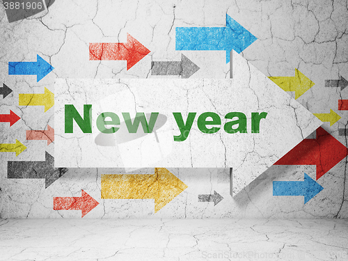 Image of Entertainment, concept: arrow with New Year on grunge wall background