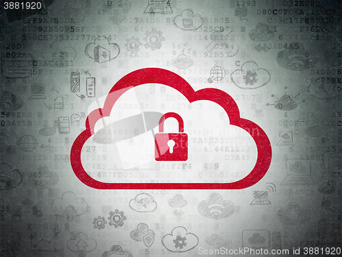 Image of Cloud technology concept: Cloud With Padlock on Digital Data Paper background