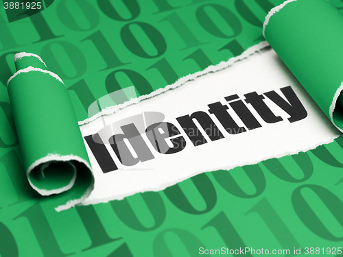 Image of Protection concept: black text Identity under the piece of  torn paper