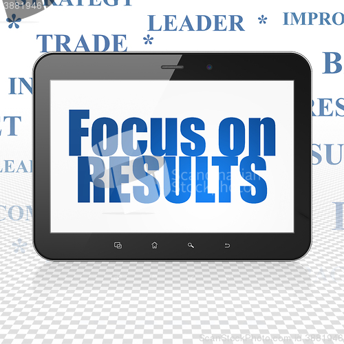 Image of Finance concept: Tablet Computer with Focus on RESULTS on display