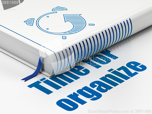 Image of Timeline concept: book Alarm Clock, Time For Organize on white background