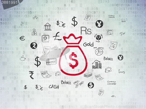 Image of Money concept: Money Bag on Digital Data Paper background