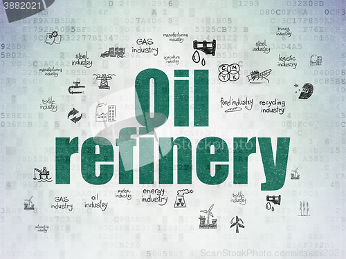 Image of Manufacuring concept: Oil Refinery on Digital Data Paper background