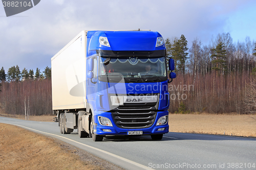 Image of New Blue DAF XF on the Road