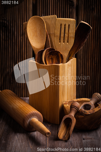 Image of Wooden kitchen utensils