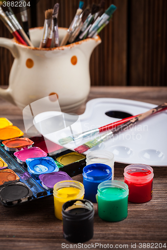 Image of Colors, Watercolors and brushes