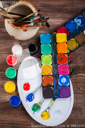 Image of Colors, Watercolors and brushes