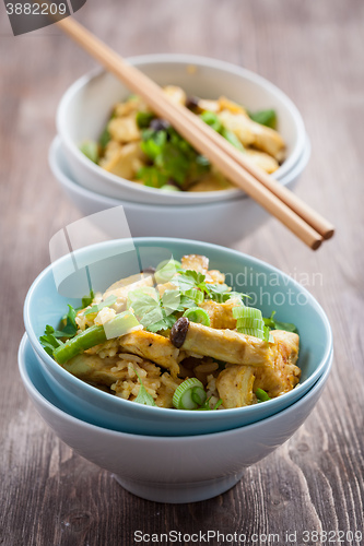 Image of Rice with chicken meat and vegetable