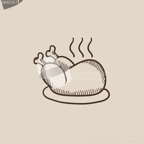 Image of Baked whole chicken sketch icon.