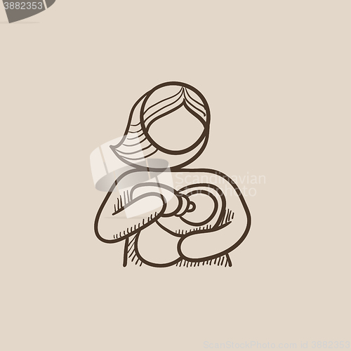 Image of Woman nursing baby sketch icon.