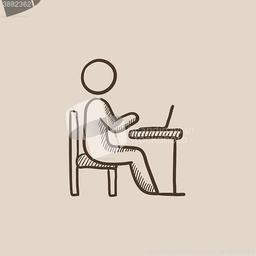 Image of Businessman working at his laptop sketch icon.