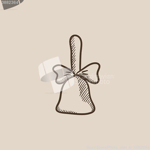 Image of School bell with ribbon sketch icon.