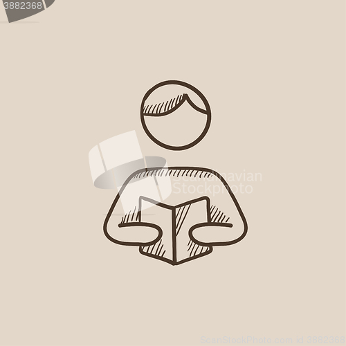 Image of Man reading book sketch icon.