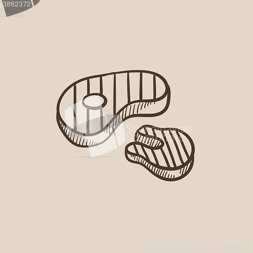 Image of Grilled steak sketch icon.