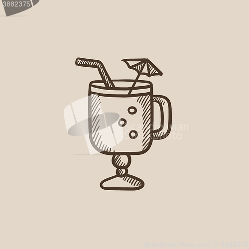 Image of Glass with drinking straw and umbrella sketch icon.