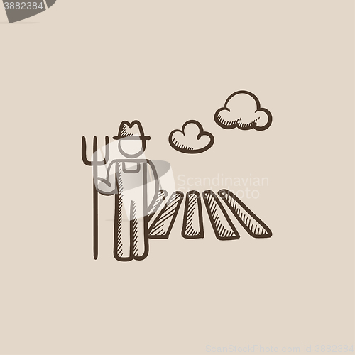 Image of Farmer with pitchfork sketch icon.