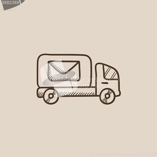 Image of Mail van sketch icon.