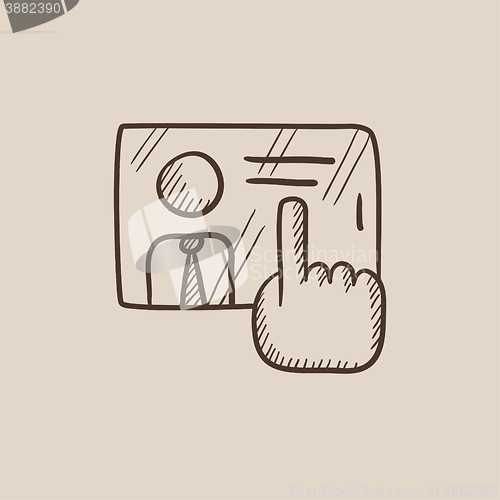 Image of Hand pushing touch screen button sketch icon.