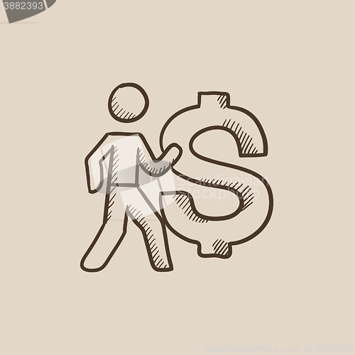 Image of Businessman with big dollar symbol sketch icon.